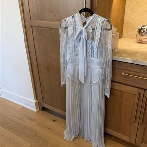 Self-Portrait Pale Blue Chiffon Scallop Midi Dress